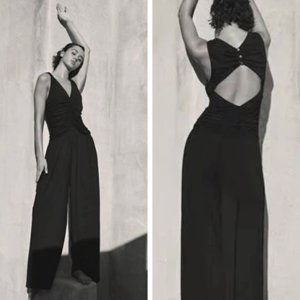 Free People FP Beach Black Kit Open Back Jumpsuit Wide Leg Medium